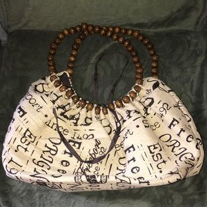 Wooden beaded handle purse, lightweight fun print.